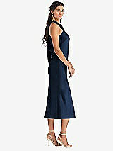 Side View Thumbnail - Midnight Navy Draped Twist Halter Tie-Back Midi Dress - Paloma