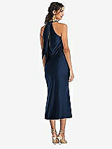 Rear View Thumbnail - Midnight Navy Draped Twist Halter Tie-Back Midi Dress - Paloma