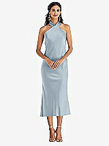 Front View Thumbnail - Mist Draped Twist Halter Tie-Back Midi Dress - Paloma