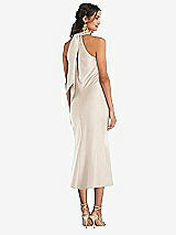 Rear View Thumbnail - Oat Draped Twist Halter Tie-Back Midi Dress - Paloma