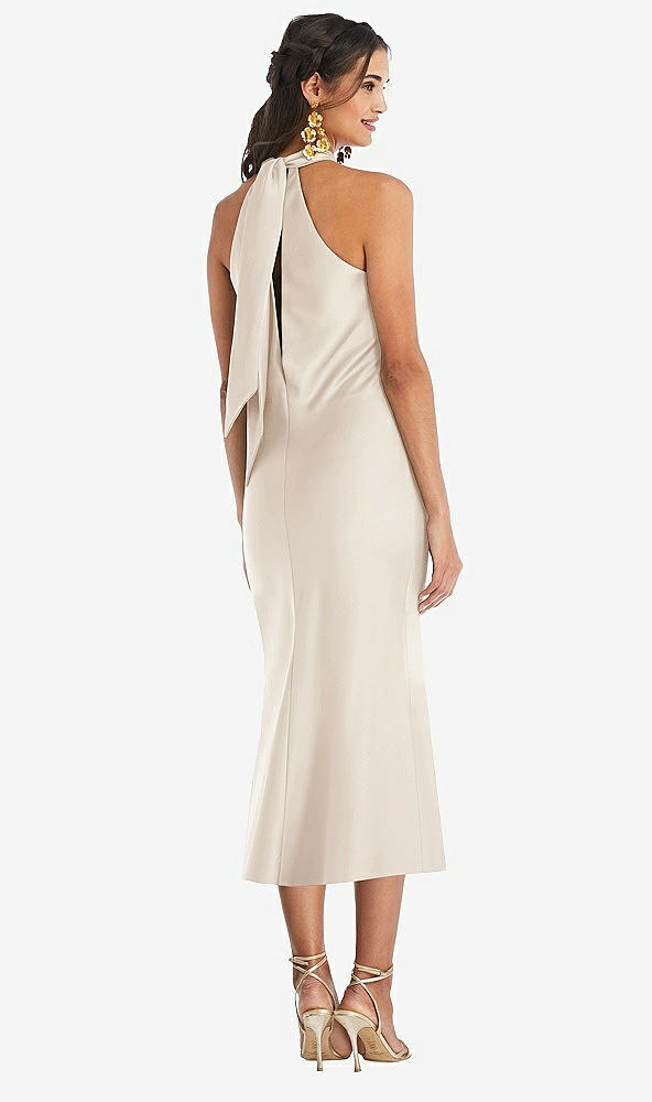 Back View - Oat Draped Twist Halter Tie-Back Midi Dress - Paloma