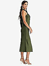 Side View Thumbnail - Olive Green Draped Twist Halter Tie-Back Midi Dress - Paloma