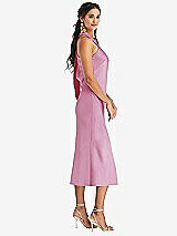 Side View Thumbnail - Powder Pink Draped Twist Halter Tie-Back Midi Dress - Paloma