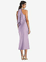 Rear View Thumbnail - Pale Purple Draped Twist Halter Tie-Back Midi Dress - Paloma