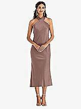 Front View Thumbnail - Sienna Draped Twist Halter Tie-Back Midi Dress - Paloma