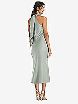 Rear View Thumbnail - Willow Green Draped Twist Halter Tie-Back Midi Dress - Paloma