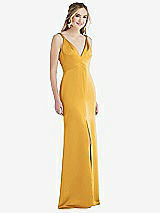 Front View Thumbnail - NYC Yellow Twist Strap Maxi Slip Dress with Front Slit - Neve