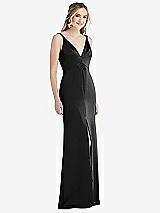 Front View Thumbnail - Black Twist Strap Maxi Slip Dress with Front Slit - Neve