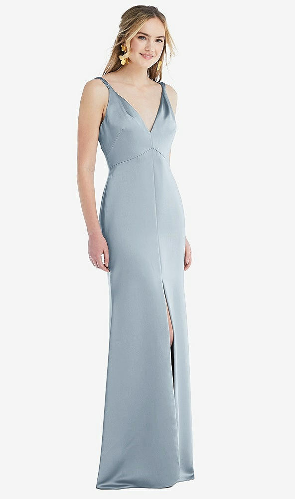 Front View - Mist Twist Strap Maxi Slip Dress with Front Slit - Neve