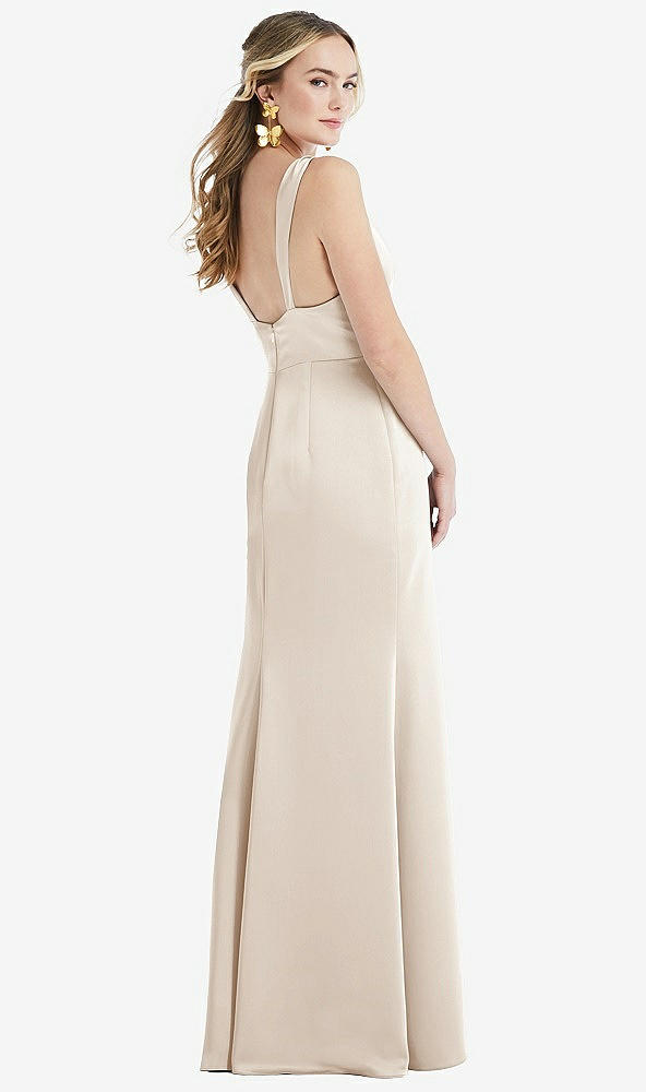 Back View - Oat Twist Strap Maxi Slip Dress with Front Slit - Neve