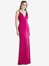 Front View Thumbnail - Think Pink Twist Strap Maxi Slip Dress with Front Slit - Neve