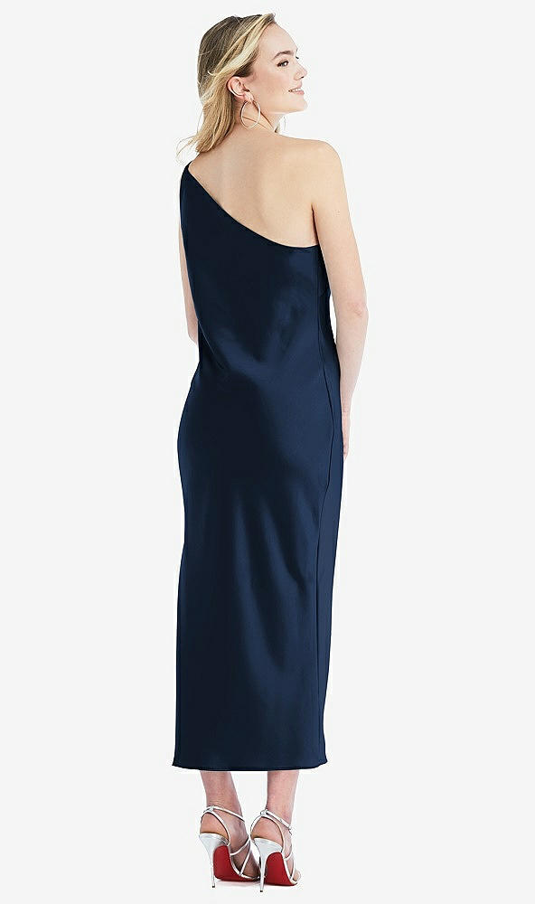 Back View - Midnight Navy One-Shoulder Asymmetrical Midi Slip Dress