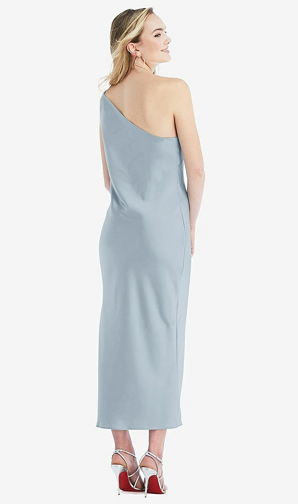 Back View - Mist One-Shoulder Asymmetrical Midi Slip Dress