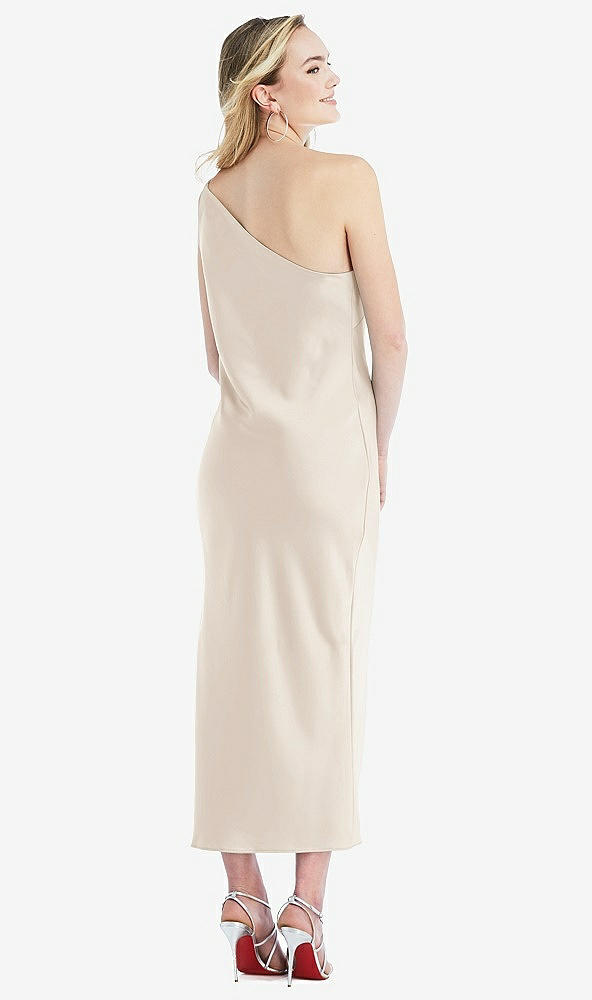 Back View - Oat One-Shoulder Asymmetrical Midi Slip Dress