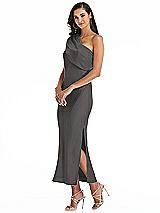 Alt View 2 Thumbnail - Caviar Gray Draped One-Shoulder Convertible Midi Slip Dress