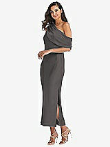 Side View Thumbnail - Caviar Gray Draped One-Shoulder Convertible Midi Slip Dress