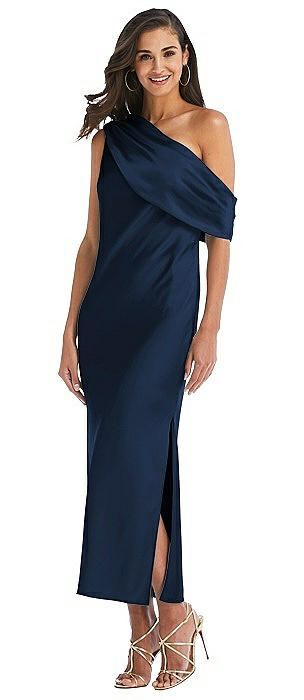 Draped One-Shoulder Convertible Midi Slip Dress