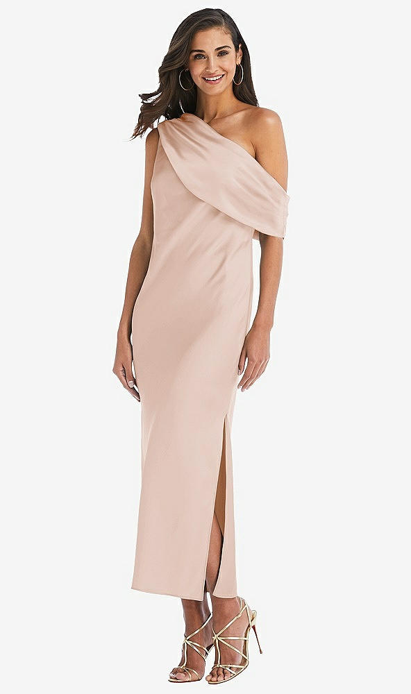 Front View - Cameo Draped One-Shoulder Convertible Midi Slip Dress