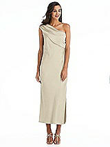 Alt View 1 Thumbnail - Champagne Draped One-Shoulder Convertible Midi Slip Dress