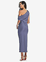 Rear View Thumbnail - French Blue Draped One-Shoulder Convertible Midi Slip Dress