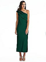 Alt View 1 Thumbnail - Hunter Green Draped One-Shoulder Convertible Midi Slip Dress