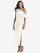 Front View Thumbnail - Ivory Draped One-Shoulder Convertible Midi Slip Dress