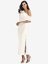 Side View Thumbnail - Ivory Draped One-Shoulder Convertible Midi Slip Dress