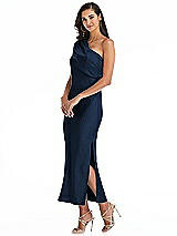 Alt View 2 Thumbnail - Midnight Navy Draped One-Shoulder Convertible Midi Slip Dress