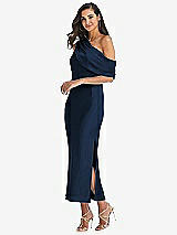 Side View Thumbnail - Midnight Navy Draped One-Shoulder Convertible Midi Slip Dress