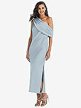 Front View Thumbnail - Mist Draped One-Shoulder Convertible Midi Slip Dress