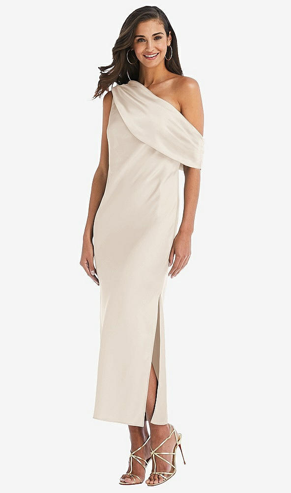 Front View - Oat Draped One-Shoulder Convertible Midi Slip Dress