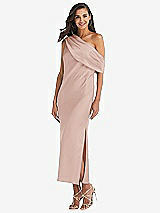 Front View Thumbnail - Toasted Sugar Draped One-Shoulder Convertible Midi Slip Dress