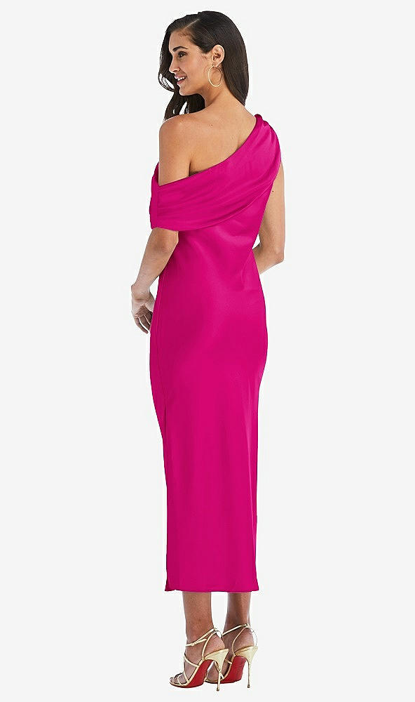 Back View - Think Pink Draped One-Shoulder Convertible Midi Slip Dress