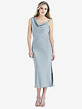 Front View Thumbnail - Mist Asymmetrical One-Shoulder Cowl Midi Slip Dress