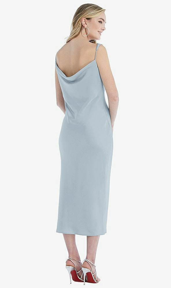 Back View - Mist Asymmetrical One-Shoulder Cowl Midi Slip Dress