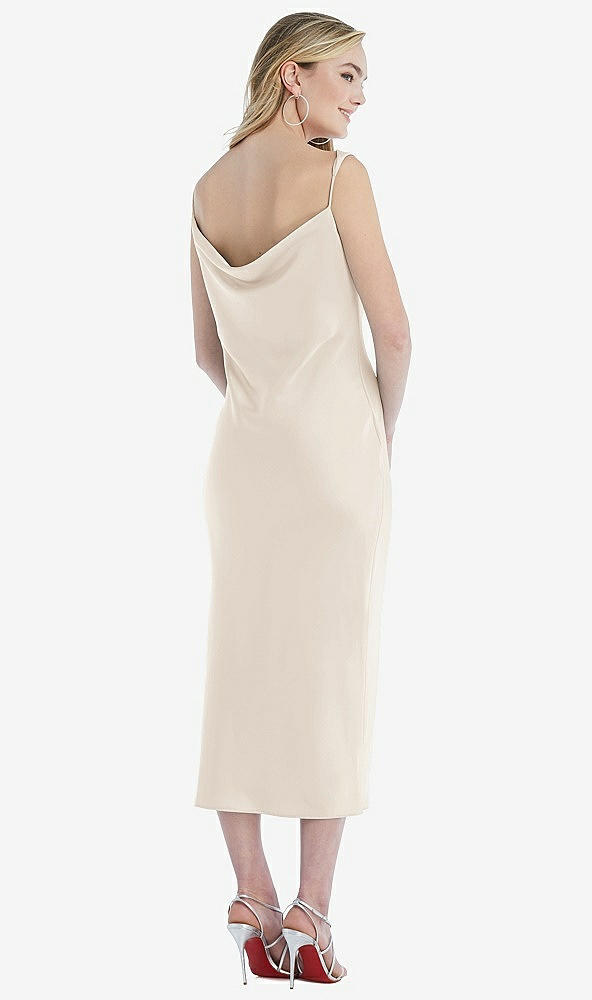 Back View - Oat Asymmetrical One-Shoulder Cowl Midi Slip Dress