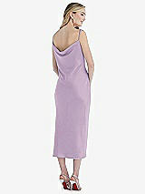 Rear View Thumbnail - Pale Purple Asymmetrical One-Shoulder Cowl Midi Slip Dress