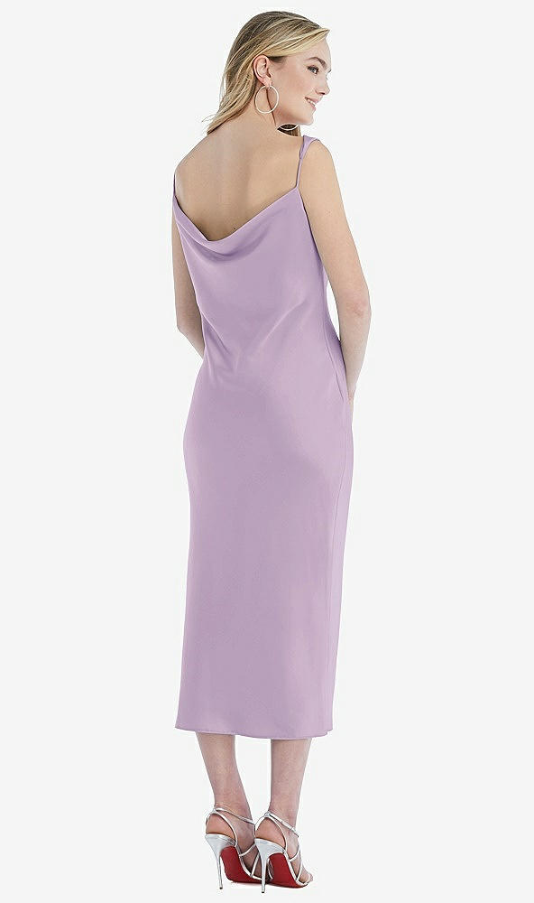 Back View - Pale Purple Asymmetrical One-Shoulder Cowl Midi Slip Dress