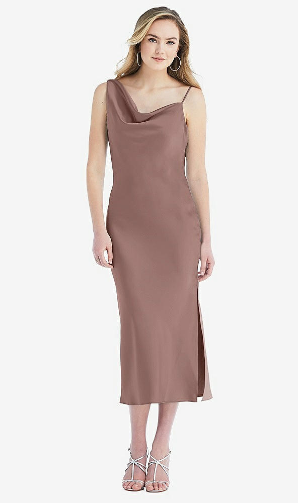 Front View - Sienna Asymmetrical One-Shoulder Cowl Midi Slip Dress