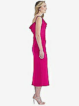 Side View Thumbnail - Think Pink Asymmetrical One-Shoulder Cowl Midi Slip Dress