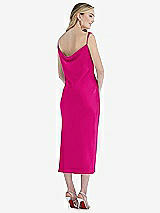 Rear View Thumbnail - Think Pink Asymmetrical One-Shoulder Cowl Midi Slip Dress