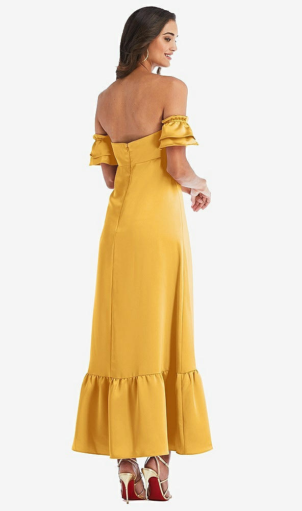 Back View - NYC Yellow Ruffled Off-the-Shoulder Tiered Cuff Sleeve Midi Dress