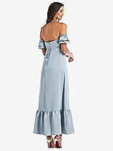 Rear View Thumbnail - Mist Ruffled Off-the-Shoulder Tiered Cuff Sleeve Midi Dress