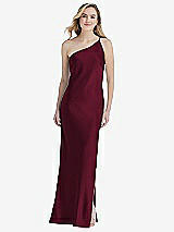 Front View Thumbnail - Cabernet One-Shoulder Asymmetrical Maxi Slip Dress