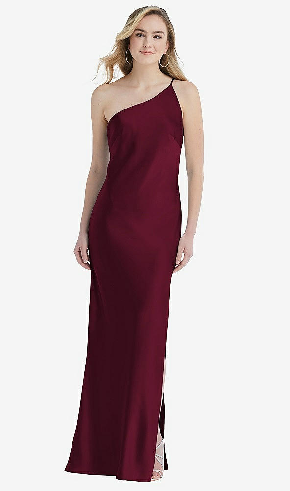 Front View - Cabernet One-Shoulder Asymmetrical Maxi Slip Dress