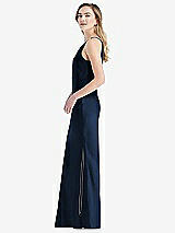 Side View Thumbnail - Midnight Navy One-Shoulder Asymmetrical Maxi Slip Dress