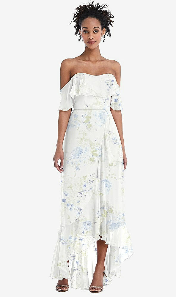 Front View - Bleu Garden Off-the-Shoulder Ruffled High Low Maxi Dress