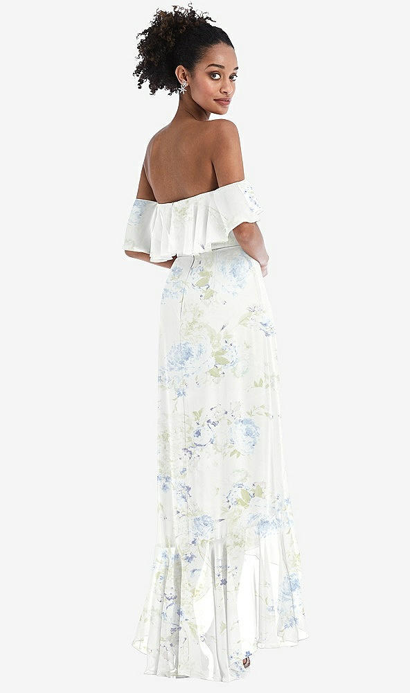 Back View - Bleu Garden Off-the-Shoulder Ruffled High Low Maxi Dress