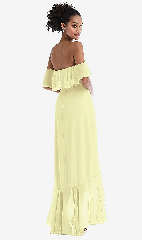 Back View - Butter Yellow Off-the-Shoulder Ruffled High Low Maxi Dress