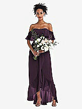 Alt View 2 Thumbnail - Aubergine Off-the-Shoulder Ruffled High Low Maxi Dress